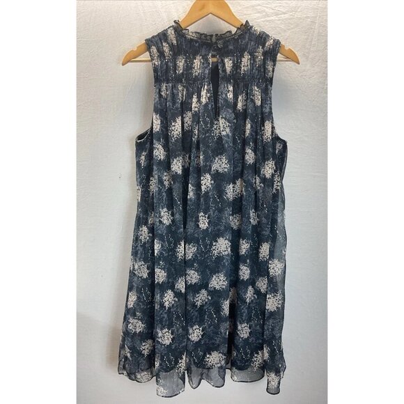 Joie Sleeveless Sheer Overlay knee length Dress‎ Baltic Print Blue size L flowy - Picture 2 of 13